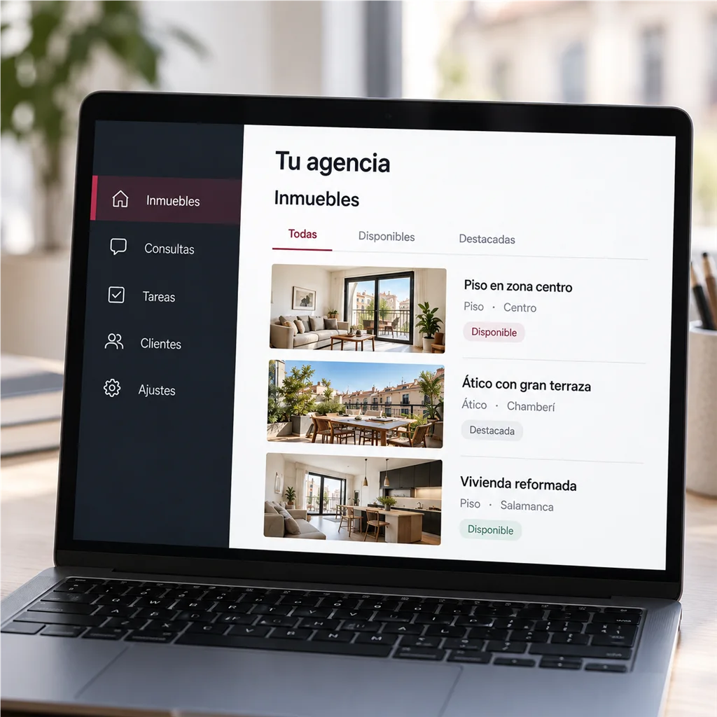 Ejemplo de una herramienta de gestión inmobiliaria en un portátil.